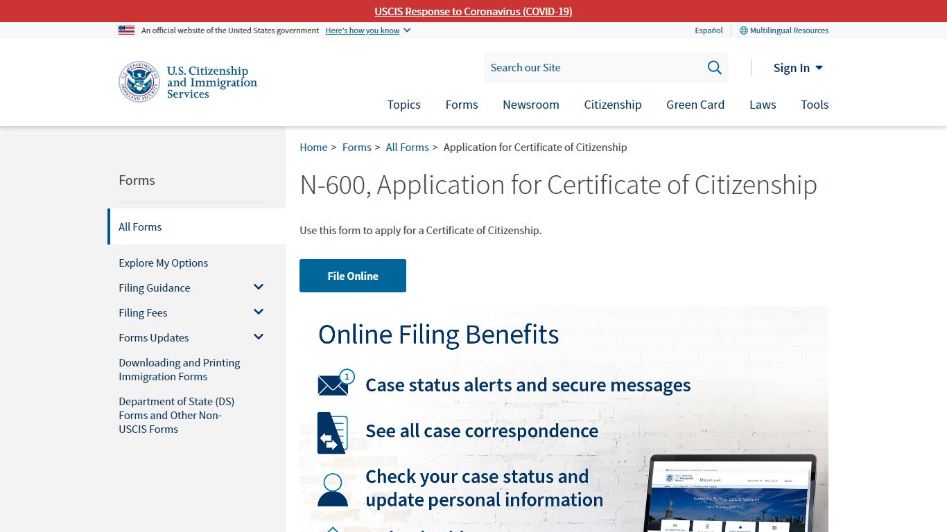 Application for Certificate of Citizenship | USCIS