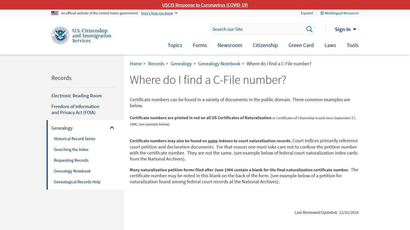 Where do I find a C-File number? | USCIS
